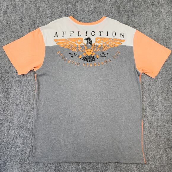 Affliction Shirt Mens 2XL Gray Orange Short Sleeve Tee Live Fast Eagle USA Made - Picture 3 of 14
